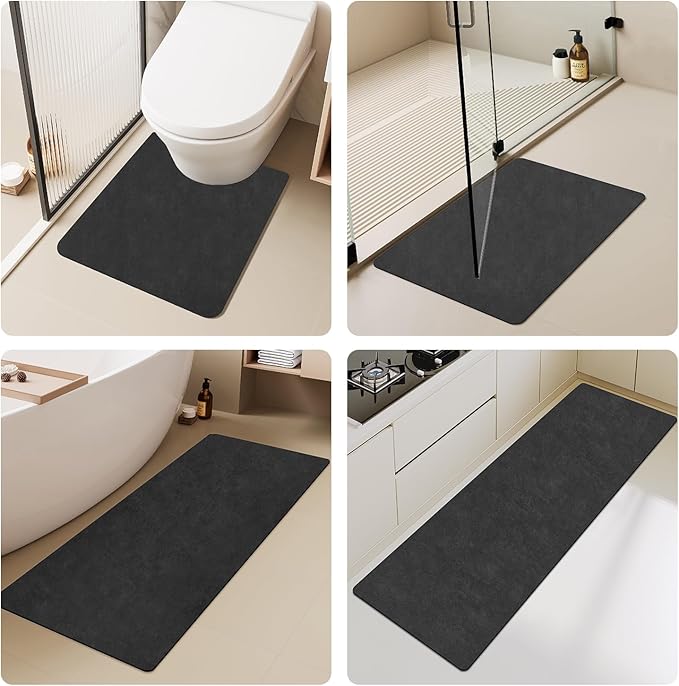 Toilet Rug, Thin Toilet Rugs U Shaped Washable Non Slip Absorbent Quick Dry Low Pile Toilet Mat, 20"x24" U Shape Black