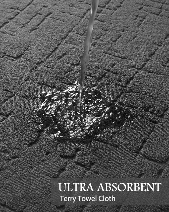 AMOAMI-Bath Mat-Absorbent Quick Dry Bathroom Floor Mats-Washable Rubber Backing Bath Mats for Bathroom Rugs Fit Under Door-Bath Rug for in Front of Sink Bathtub Shower Room, Dark Grey 24''x70''