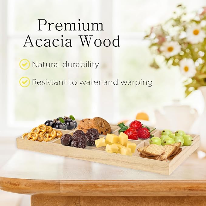 Hammont Rectangular Sectional Wooden Trays - 2 Pack - 7”x14”x1.25” - Eco Friendly Decorative Wooden Tray for Dry Fruits & Candies | Organic Wooden tray for Gift & Home Décor