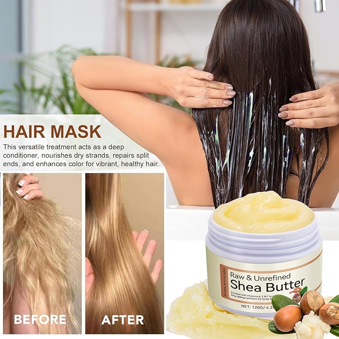 Shea Butter Raw Organic,Pure Shea Butter Unrefined for Skin and Hair Moisturizing - 100% Natural Vitamin A, E & F