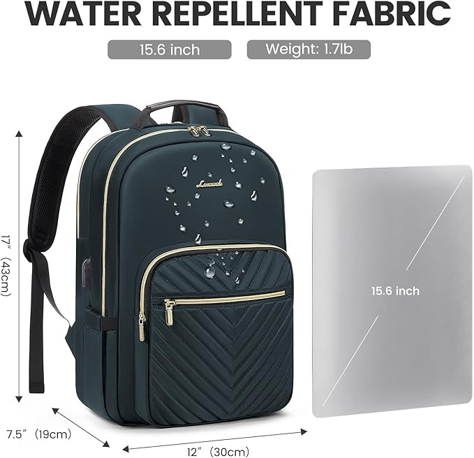 LOVEVOOK Laptop Backpack for Women 15.6 inch,Cute Womens Travel Backpack Purse,Professional Laptop Computer Bag,Waterproof Work Business College Teacher Bags Carry on Backpack with USB Port,Blue-green