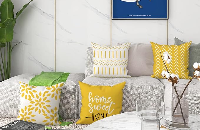 YCOLL Pillow Covers 20x20 Set of 4, Modern Sofa Throw Pillow Cover, Decorative Outdoor Linen Pillow Covers Set of 4 for Couch Sofa Bed and Car, Yellow