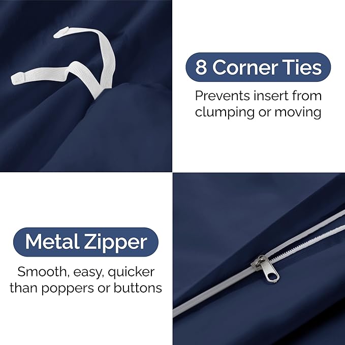 Duvet Cover Full Size Set - Extra Soft Full Size Duvet Cover 80 x 90 with 2 Pillow Shams - Hotel Luxury, Easy Care and Fade Free w/Zipper Closures & Ties - Comfy Breathable Bedding Set (Navy Blue)