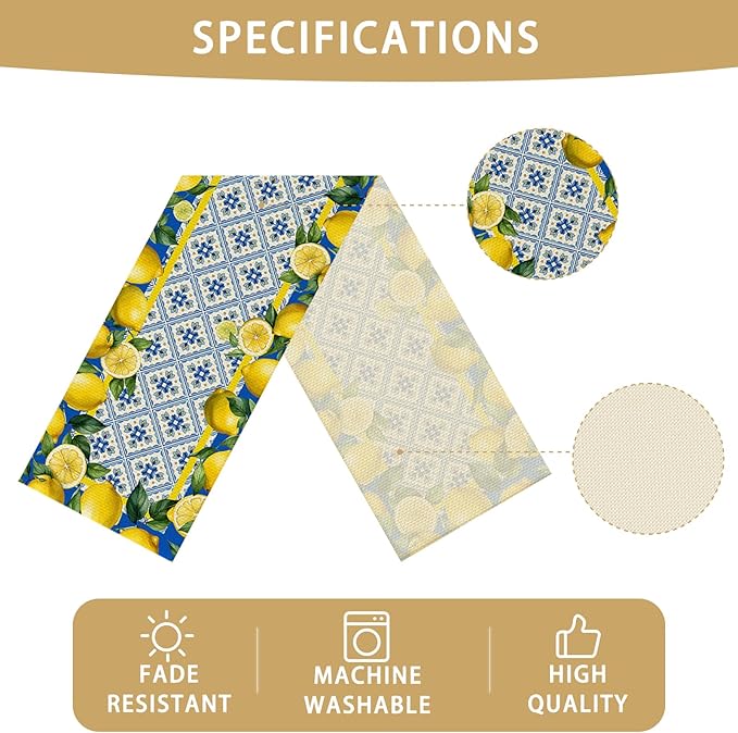 Lemon Burlap Table Runner Seasonal Spring Fall Kitchen Dining Linen Table Decoration for Indoor Outdoor Home Party Dinner 13x72 Inch