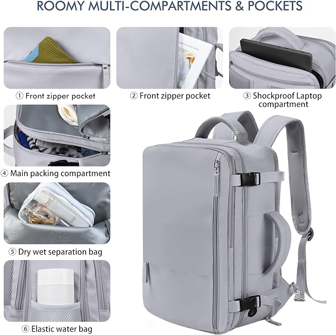 Beraliy Large Travel Backpack, Ailrline Approved Personal Item Bag, 17.3 Inch Laptop Backpack, 40L Carry On Travel Bag, Hiking Backpack, Casual Backpack, Dark Grey