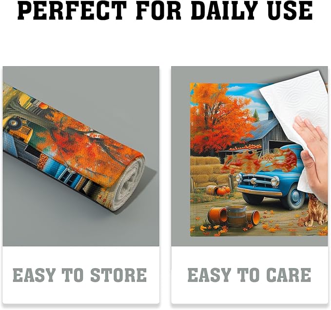 Giwawa Fall Truck Placemats Set of 4 Autumn Maple Tree Pumpkins Sunflowers Dog Decorative Linen Table Place Mat 12x18 Inch Non Slip Heat Resistance for Kitchen Dining Party Thanksgiving