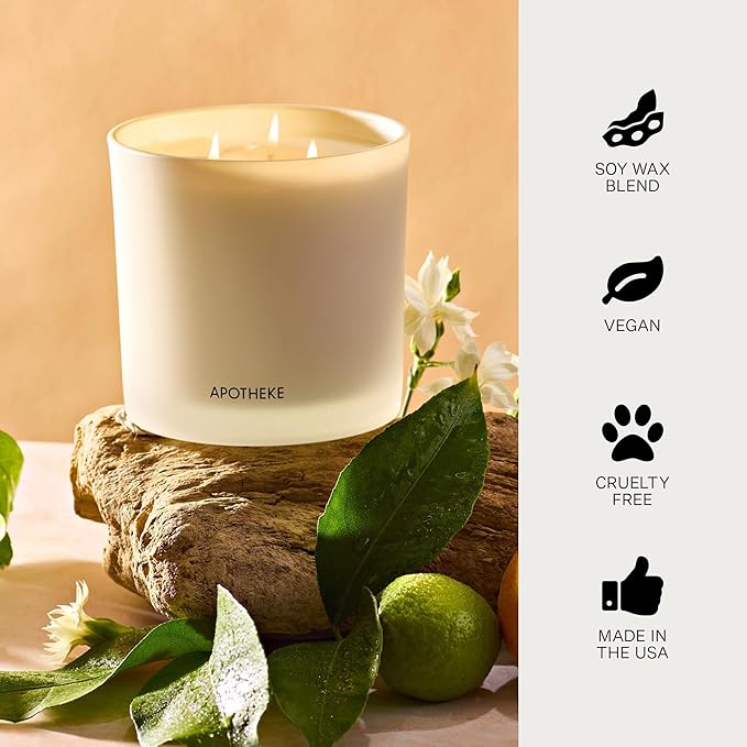 Apotheke 3-Wick Scented Candles for Home, Orange Bloom Neroli - 26 oz Soy Wax Jar Candle Gift for Women - Long-Lasting Fragrance with Perfume-Grade Essential Oils - Sandalwood, Musk, Neroli & Orange