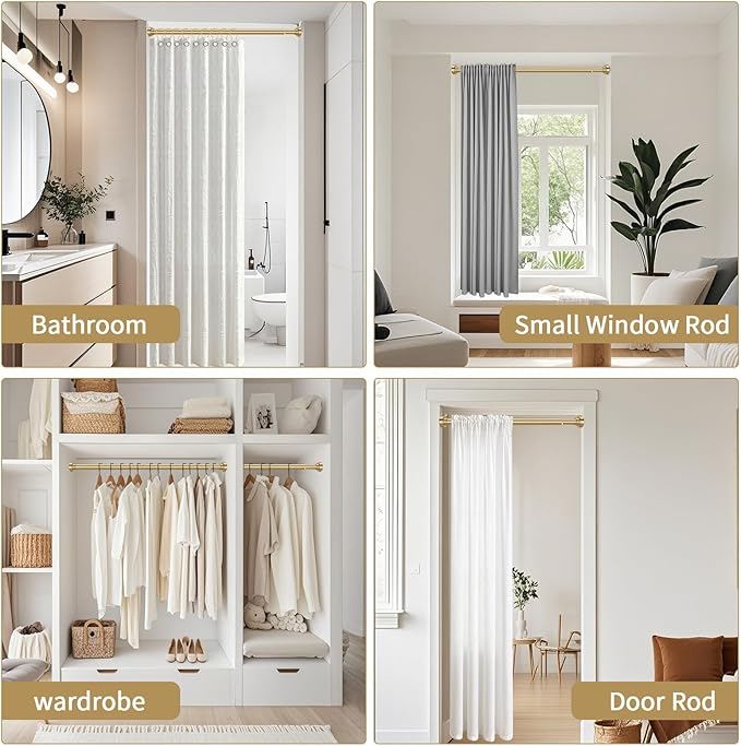 YNL Tension Shower Curtain Rod 34-66 Inch, Adjustable Spring Tension Curtain Rod No Drilling, Non-Slip, Never Rust, Stainless Steel, for Small Window Laundry Door Entryway, Gold