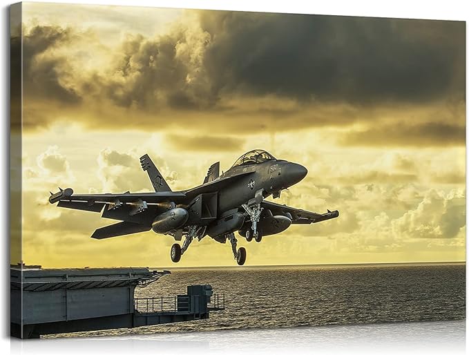 Vintage Airplane Decor USA Military Fighter Airplane Wall Art Vintage Fighter Plane Picture Wall Art for Home Office Decor Ready to Hang (12''Hx18''W)