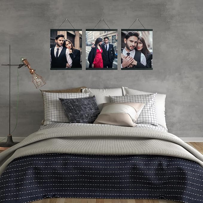 3 Pack Magnetic Poster Hanger 10 Inch Black, 10x12 10x16 10x14 Poster Frame Wood Wooden Magnet Print Posters Dowel Scroll Hanger Hangers Hanging Kit for Walls Map Canvas Artwork