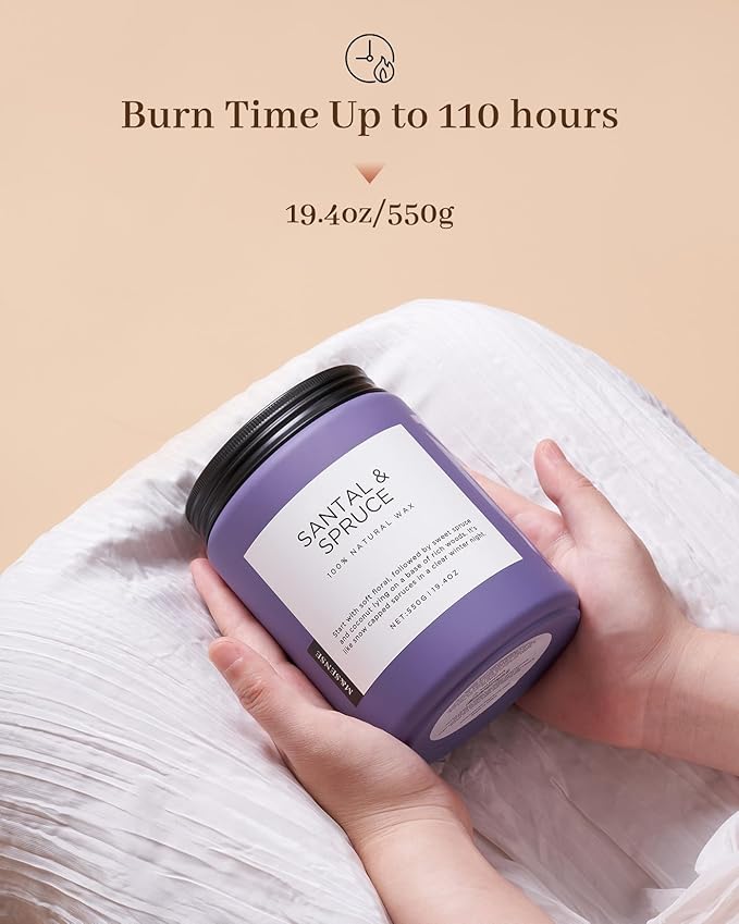 M&SENSE Santal Spruce Coconut Soy Candles for Home Scented, 19.4oz 110 Hour Slow Burning Large Candle Gift for Stress Relief, Meditation, Relaxing SPA, Best Smelling Christmas Gifts