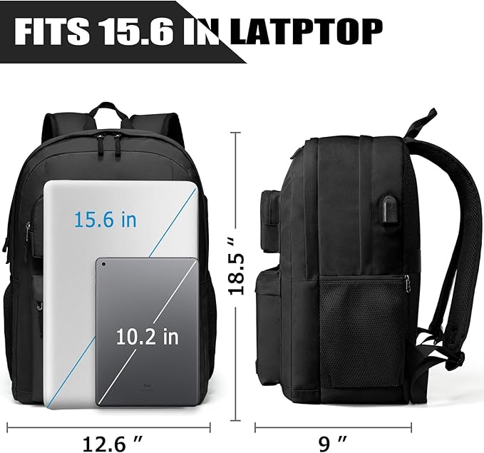 Backpack for School Teen Boys and Girls, School Backpack for Men and Women, Large Kids Bookbag with USB Charging Port Fit 15.6 Inch Laptop/Notebook, Black