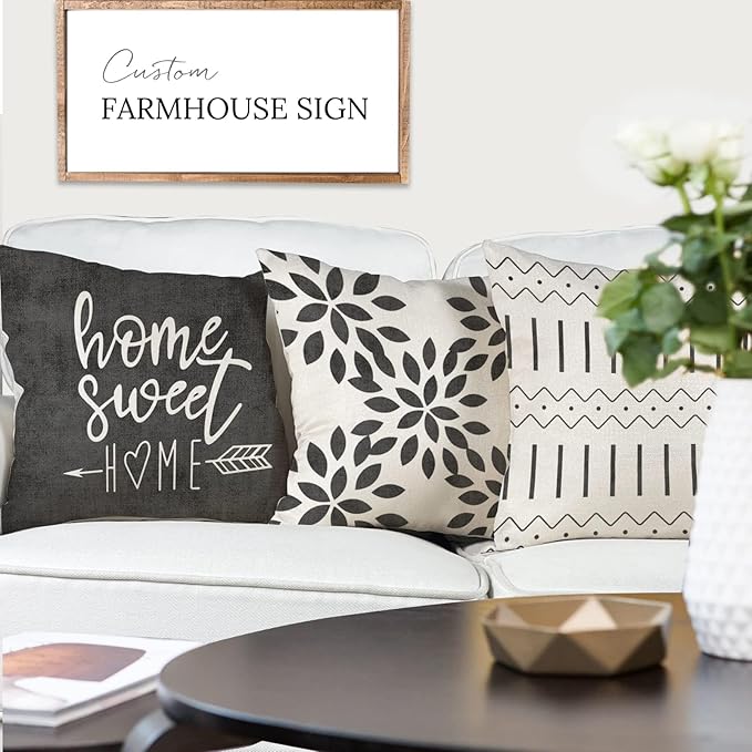 YCOLL Pillow Covers 16x16 Set of 4, Modern Sofa Throw Pillow Cover, Decorative Outdoor Linen Fabric Pillow Case for Couch Bed Car, Rustic Gray