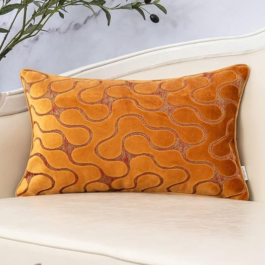Yangest Orange Yellow Throw Pillow Cover Wavy Cushion Cover Modern Zippered Rectangular Pillowcase for Sofa Couch Bedroom Living Room Home, 12x20 Inch