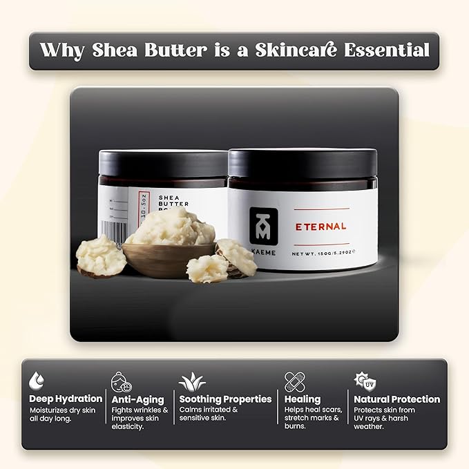 Kaeme Eternal Whipped Shea Butter Handmade from Raw organic, For Women and Men, Unrefined Shea Butter for Hair and Skin Moisturizer for Face and Body cream with Coconut Oil (10.5oz/300g jar)