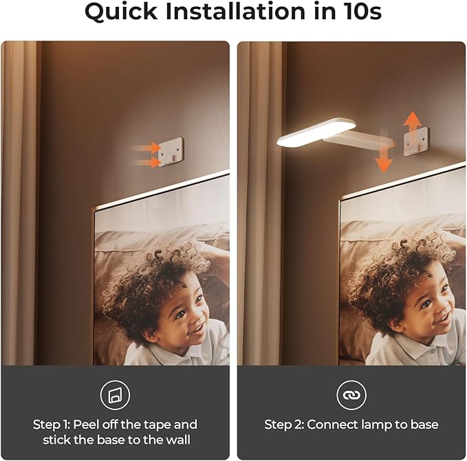 FULEN Picture Lights Battery Operated, Rechargeable Picture Frame Lights for Wall, LED Cordless Wall Lights for Arts,Paintings,Gallery&Dartboard,3 Color Temperatures, Remote Control,White,2 Pack