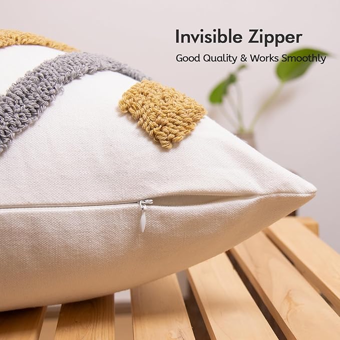 lifein 18x18 Pillow Covers-Throw Pillow Cover,Tufted Boho Jacquard Pillow Covers,Farmhouse Decorative Pillow Cover,Pillow Cases for Gift,Couch,Sofa,Bed,Chair,Living Room,Home Decor(18x18inch)