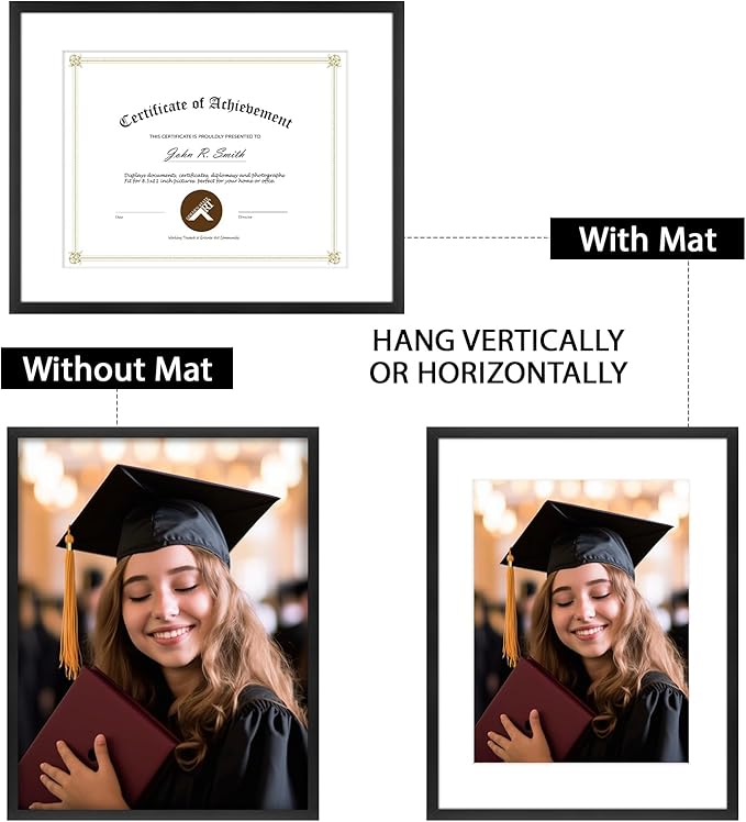 Golden State Art 14x11 Picture Frame 3 Pack - Aluminum Frames with 8.5x11 Removable Mats & Real Glass, Display 11x14 Photos or 8.5x11 Certificates - Black Gallery Wall Frames for Home Office Decor