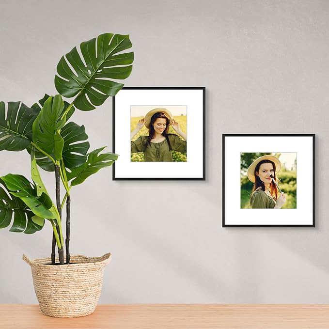 Golden State Art 12x12 Picture Frame 3 Pack - Aluminum Frames with 8x8 Removable Mats & Real Glass, Display 12x12 Posters or 8x8 Photos - Black Gallery Wall Frames for Home Office Decor