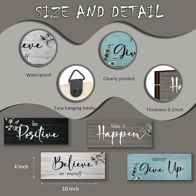 4 Pcs Office Decor For Women Motivational Wall Decor Rustic Inspirational With Positive Sayings Wooden Hangings for Home Office Bathroom Bedroom Kitchen(Fresh 10x4")