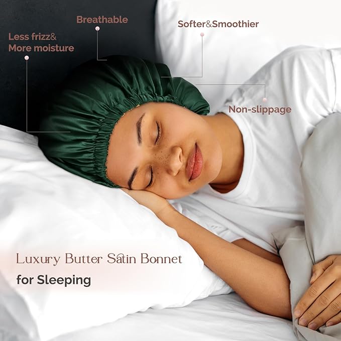 YANIBEST Adjustable Silk Bonnet Double Layer Satin Bonnet Hair Bonnet for Sleeping Bonnets for Women Hats Curly Natural Hair, Green