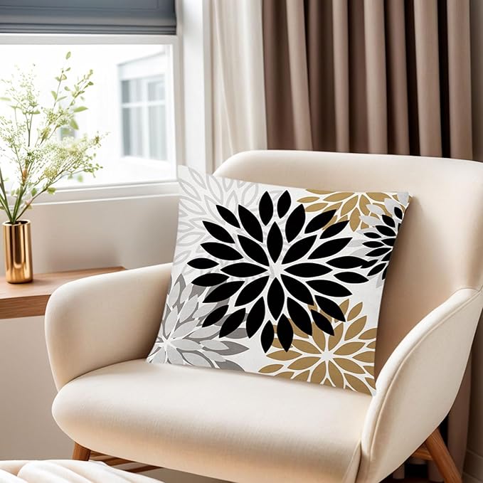 COMMINY Brown Black Pillow Covers 20x20 Set of 6, Daisy Flower Throw Pillow Cover Case Rustic Square Cushion Cover for Sofa Bedroom Living Room Farmhouse Home Decor
