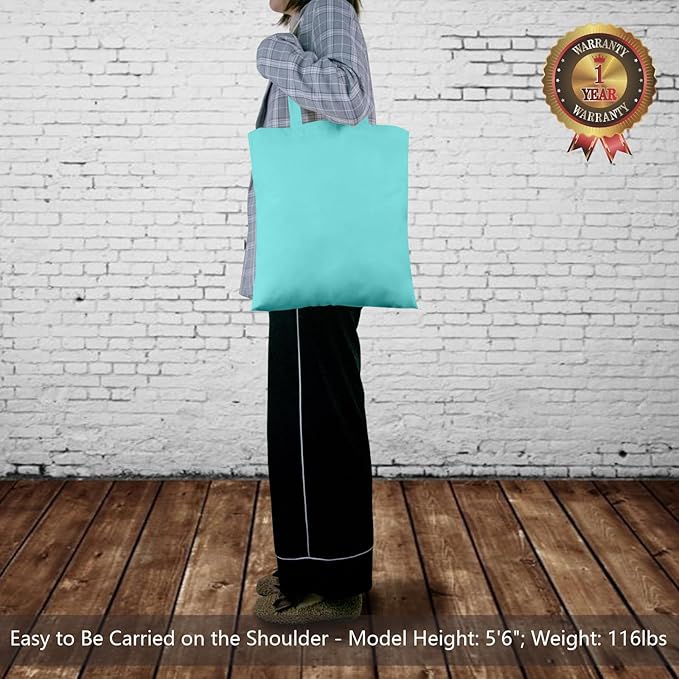 TOPDesign 12-Pack Economical 16"x15" Aqua Blue Cotton Tote Bags, Lightweight Medium Reusable Grocery Shopping Cloth Bags, Suitable for DIY, Advertising, Promotion, Gift, Activity