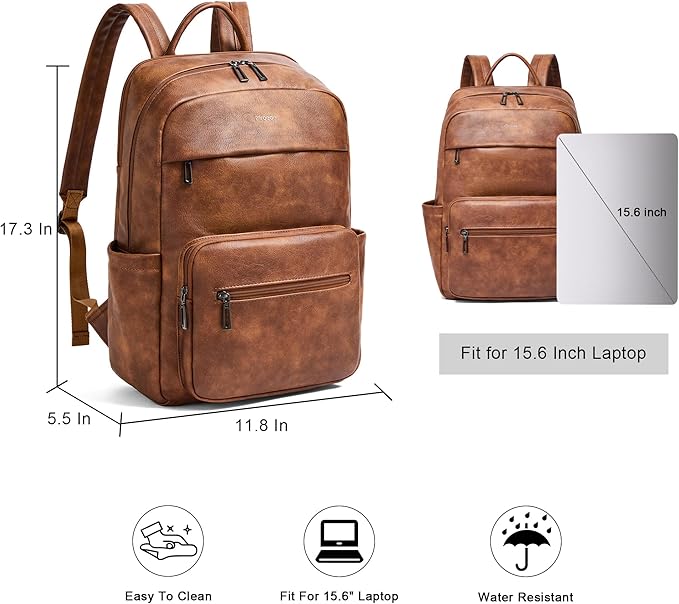 Leather Laptop Backpack for Women 15.6 Inch Laptop Travel Backpack Purse Casual Daypack with Laptop Compartment for College Work Nurse Business Weekender, Brown