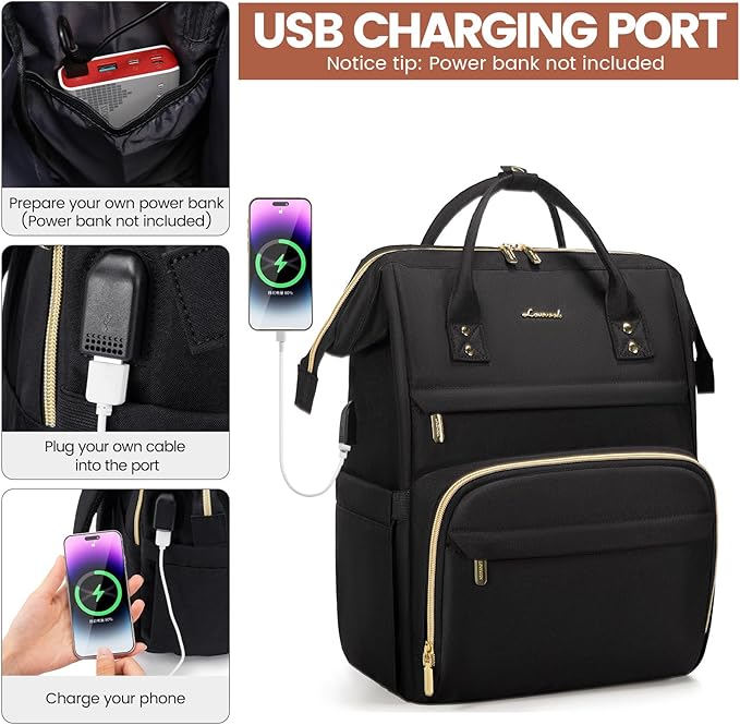 LOVEVOOK Laptop Backpack for Women,17 Inch Professional Womens Travel Backpack Purse Computer Laptop Bag Nurse Teacher Backpack,Waterproof College Work Bags Carry on Back Pack with USB Port,Black