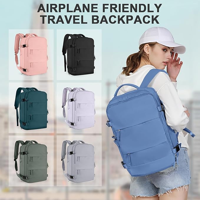 coowoz Travel Backpack for Women Men,Carry On Backpack,Hiking Backpacks Outdoor Sports Rucksack Casual Daypack Travel Essentials Sky Blue