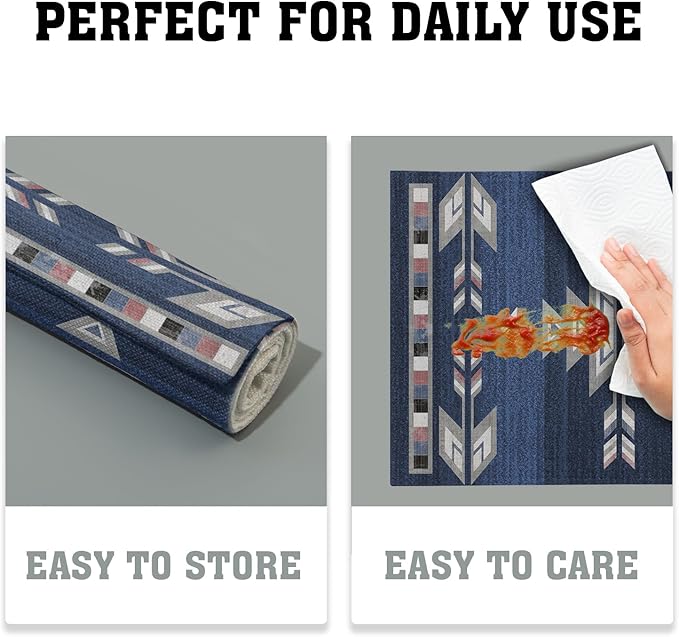 Giwawa Southwestern Placemats Set of 4, Navy Blue Grey Ethnic Tribal Geometric Decorative Place Mat, 12"x18" Native American Heat Resistant Table Mats for Dining Kitchen Party