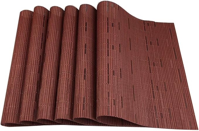 Red-A Placemats Set of 6 for Dining Table Heat-Resistant Washable Place Mats Woven Vinyl Kitchen Table Mats Easy to Clean,Wine red