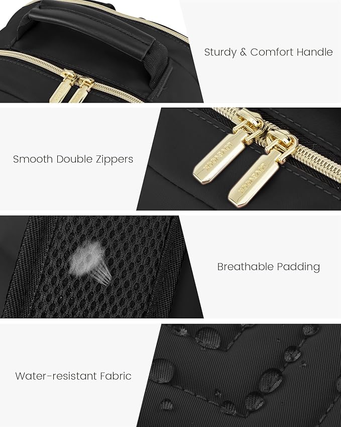 LOVEVOOK Laptop Backpack for Women, Travel Computer Work Bags with 17-inch Laptop Compartment, College School Student Bag Teen Backpacks For Girls, Hiking Outdoor Carry On Backpack Purse, Black