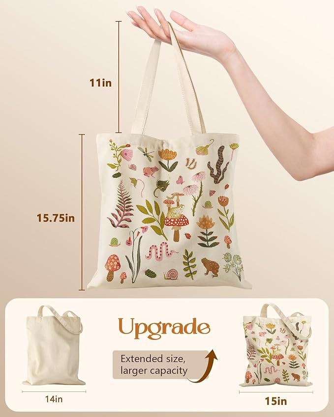 Canvas Tote Bag for Women - Aesthetic Canvas Totes with Pockets Cute Reusable Cloths Ladies Shoulder Bag