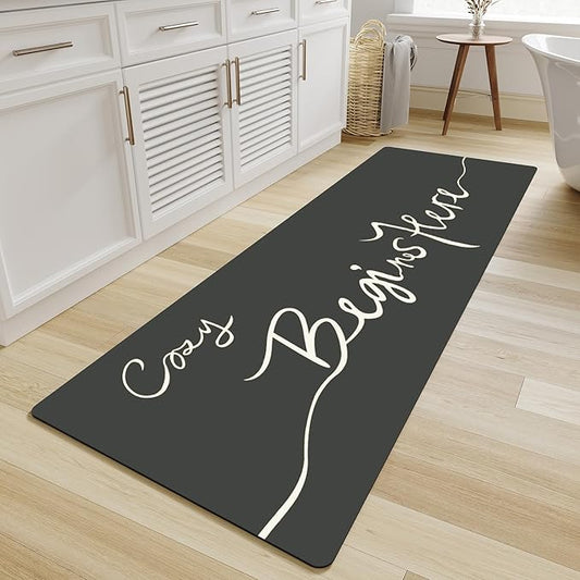 MontVoo-Bath Mat Rug Long Non Slip Super Absorbent Bathroom Runner Stain Resistant Quick Dry Thin Bathroom Mat Fit Under Door-24"x70",Black