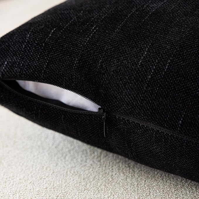 Foindtower Pack of 2 Soft Textured Throw Decorative Pillow Covers Lumbar Accent Solid Cushion Cover Cozy Farmhouse Pillow Case with Zipper for Couch Sofa Bedroom Living Room 12x20 Inch, Black