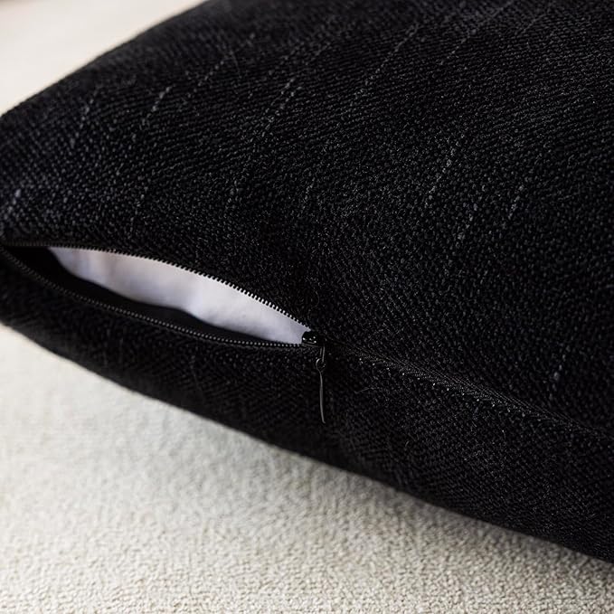 Foindtower Pack of 2 Soft Textured Chenille Throw Decorative Pillow Covers Square Accent Solid Cushion Cover Cozy Farmhouse Pillow Case with Zipper for Couch Sofa Bedroom Living Room 22x22 Inch, Black