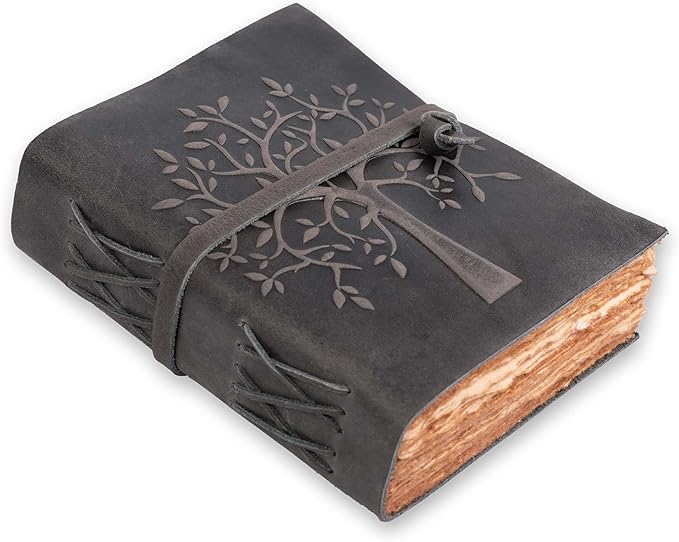 LEATHER VILLAGE Tree of Life Journal - 13 X 8 inches - Black - 200 Antique Deckle Edge Handmade Paper – Book of Shadows - Vintage Leather Bound Journal for Women & Men