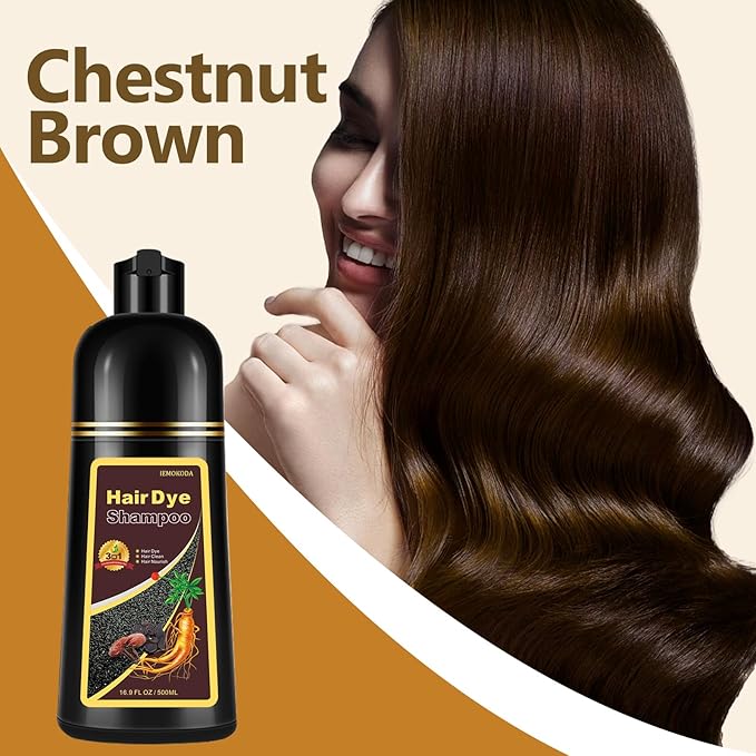 Instant Chestnut Brown Hair Dye Shampoo for Gray Hair 3 in 1, Natural Hair Color Shampoo for Women Men, Brown Hair Dye, Long- Lasting Hair Dye 16.9 Fl Oz (Chestnut brown)