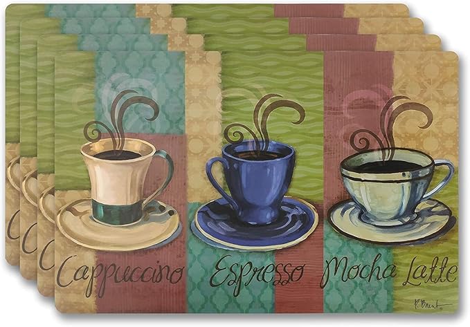 Vinyl Rectangular Placemats Set of 4 - Non Slip Place Mats Ideal for Indoor and Outdoor Dining Table - Washable and Heat Resistant Table Mat for Kitchen Tables (Coffee II)