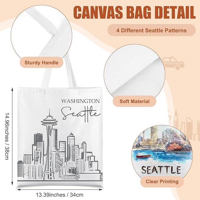 Paterr 4 Pcs City Souvenir Tote Bag-New York Chicago Seattle Los Angeles Boston San Francisco Paris Italy Las Vegas Nashville