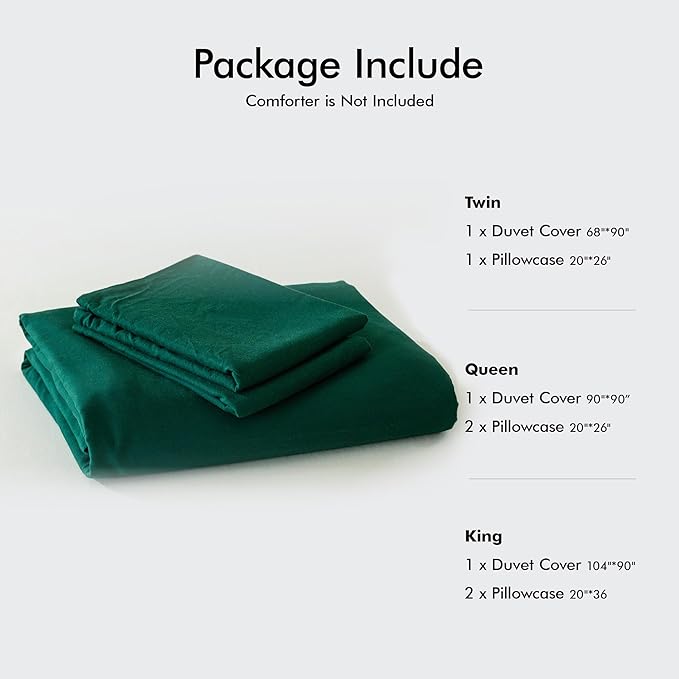 FOSSA Duvet Cover Set 100% Washed Cotton 3 Pieces Bedding Set Twill Soft Cozy Breathable Sturdy Substantial with Textured Weave Solid Green King