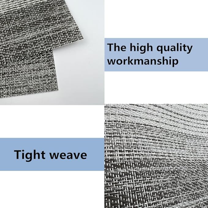 Placemat,Blending Color Durable Woven Vinyl Placemat Washable Heat-Resistant Anti-Skid Kitchen Dining Table Mats (Set of 4, Gray with Silver)