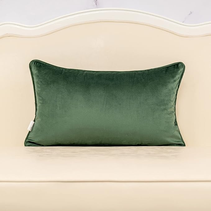 Alerfa 12 x 20 Inch Green Teal Rectangle Maple Leaf Pillow Embroidery Cut Velvet Cushion Case Luxury Modern Lumbar Throw Pillow Cover Decorative Pillow for Couch Sofa Living Room Bedroom Car