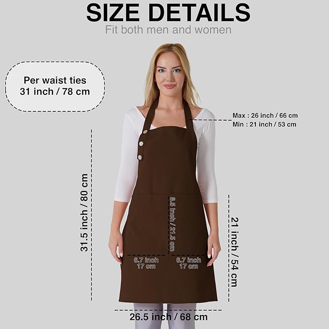 TOSHE Kitchen Apron Waterdrop Resistant Cotton Apron with adjustable Aprons for Women with Pockets 12 Color option Cooking Brown Apron (Brown)