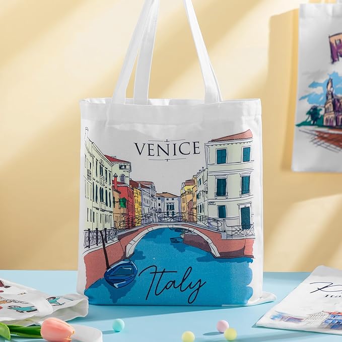 Paterr 4 Pcs City Souvenir Tote Bag-New York Chicago Seattle Los Angeles Boston San Francisco Paris Italy Las Vegas Nashville