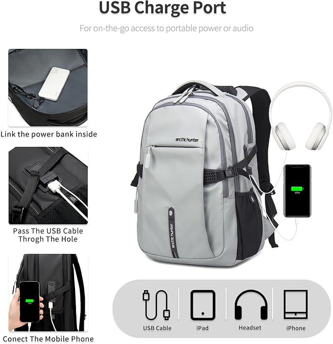 Travel Carry On 15.6" Laptop Backpack for Men, Large 30L Anti-Theft & Waterproof Backpacks Flight Approved for Business, Commuting, Work, Weekend Casual Daypack, Grey, Silver