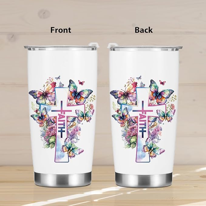 Christian Gifts for Women Sister Tumbler, Inspirational Bible Verse Butterfly Gifts Birthday Christmas, Faith Religious Coffee Mug Stainless Steel Vacuum Insulated Double Wall Travel Cup with Lid，20oz