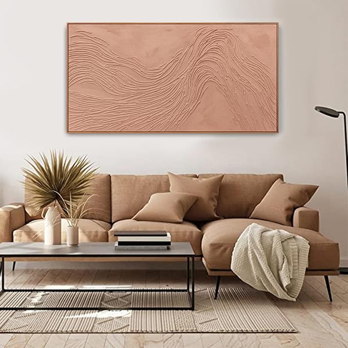 Canvas wall Art Wall Decor Bedroom Pictures Wall Decoration Artwork Abstract Wall Art Hand Painted Reddish Brown Variational Texture Minimalist Modern Art large Modern Painting Pictures for Living Room Home Kitchen Office 24"*48" With Framed