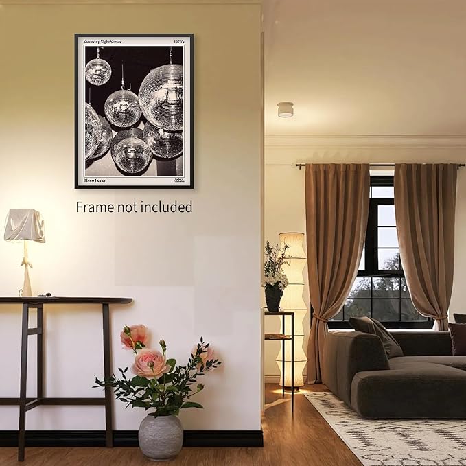 Sufeasdf 70s Disco Ball Newspaper Wall Art Vintage Black and White Art Posters Funky Aesthetic Canvas Prints Retro Bar Cart Decor for Bar Bedroom 24x36 inch Unframed